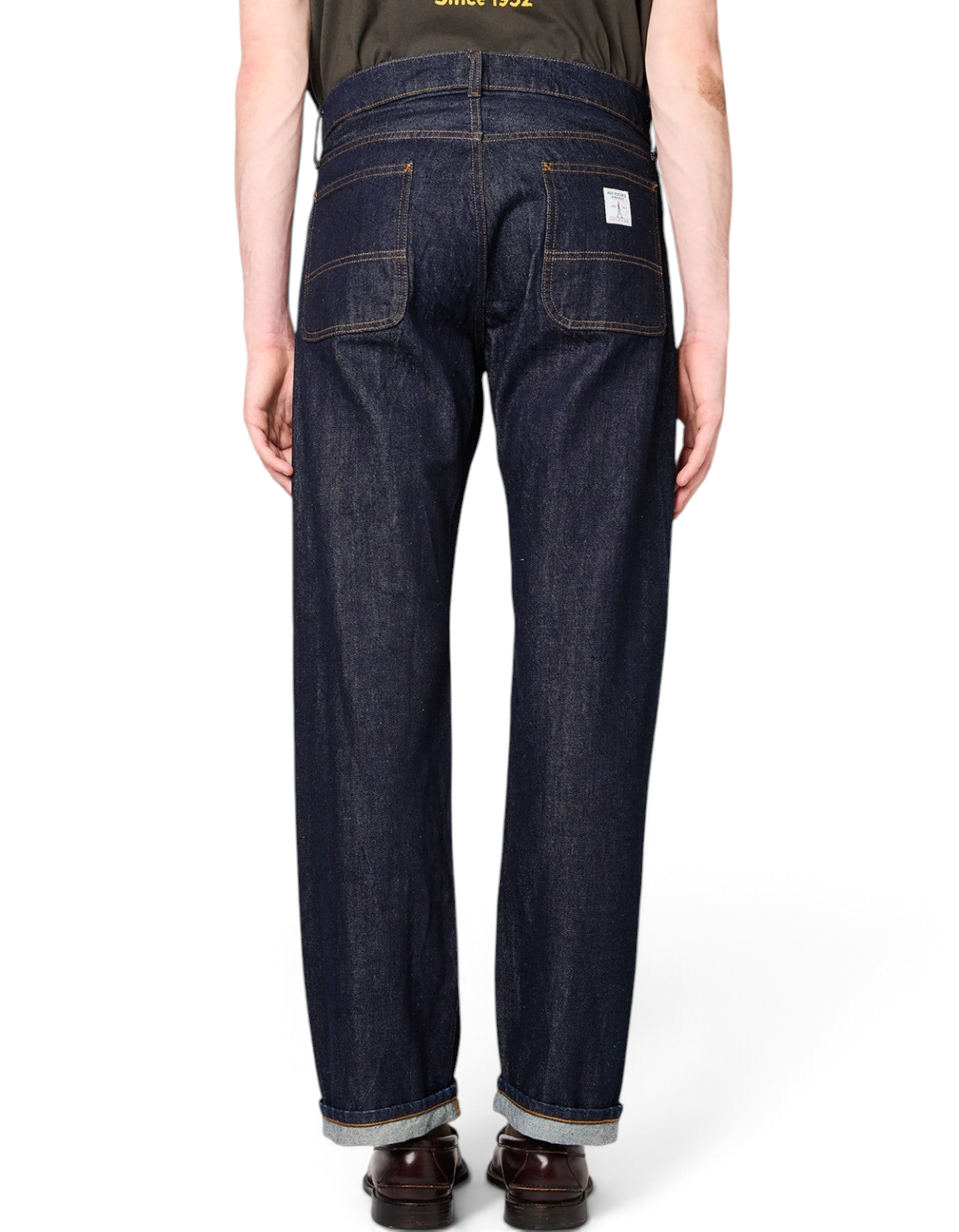 Jeans Roy Roger's Workwear Week Work Selvedge Rinse, vista posteriore con label workwear