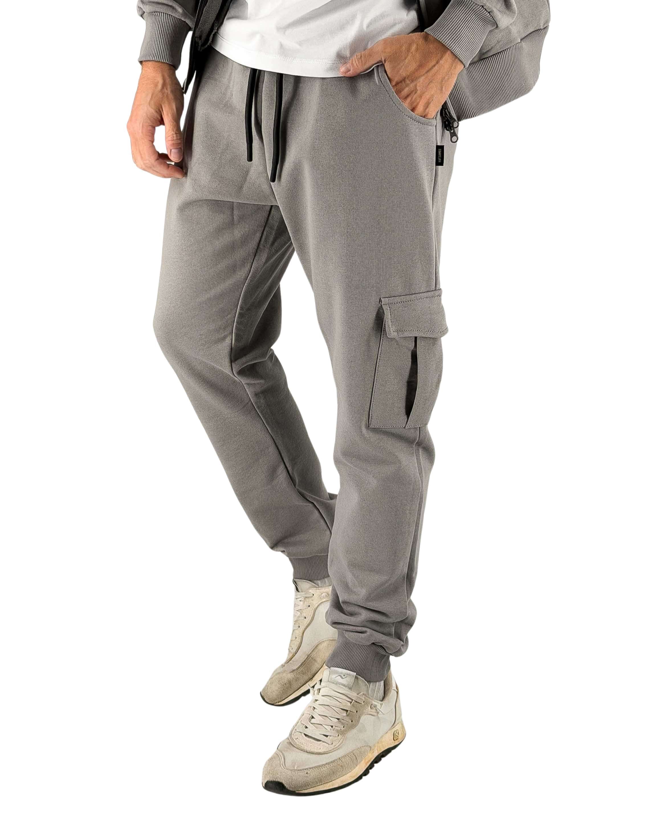 Ko Samui Pantalone In Felpa Cargo Regular Fit Ghiaccio – vista principale – Master SKU KSU_KPBX_ESSENTIAL_S6_GRIGIO