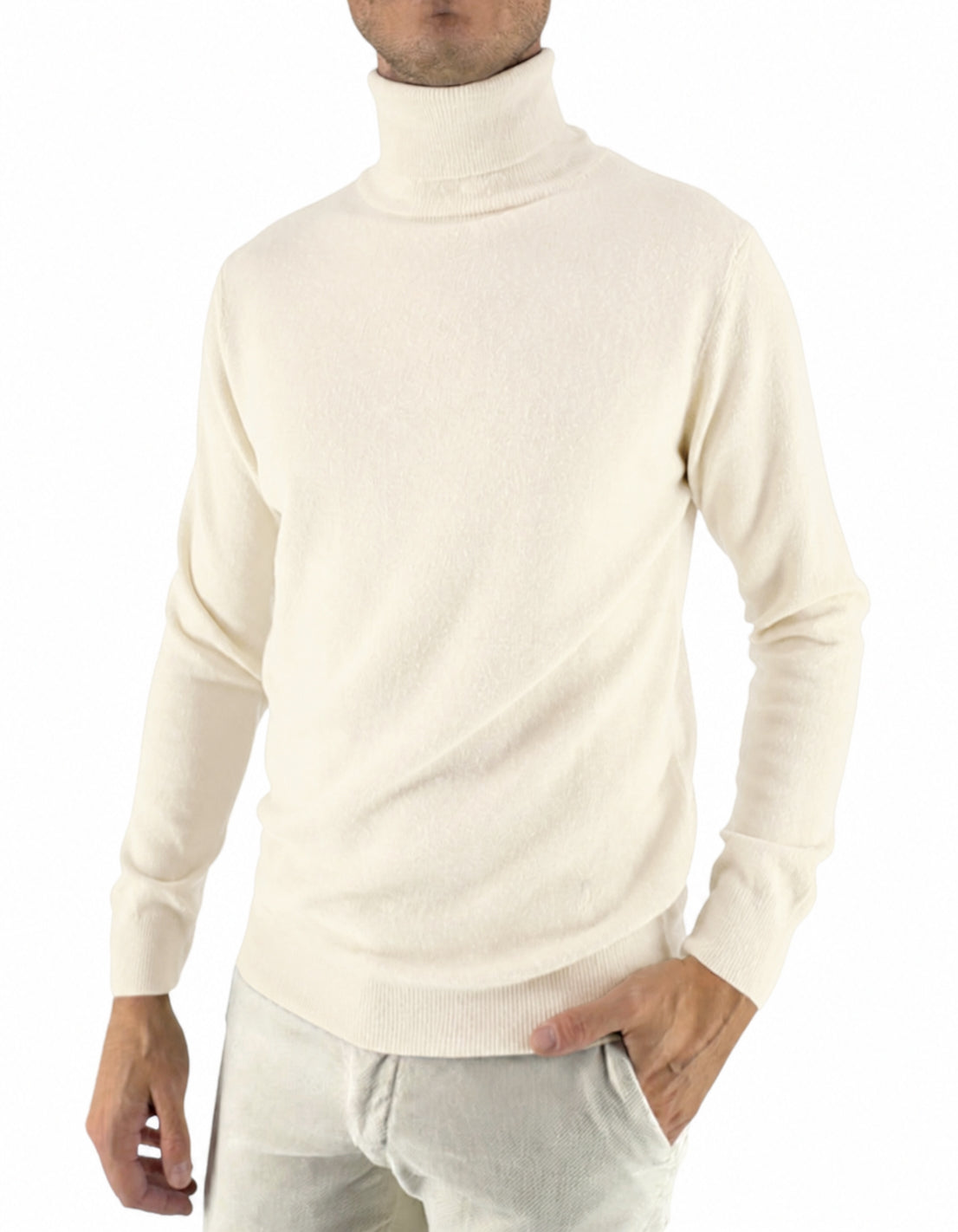 Maglia collo alto Oslo panna Devid Label, filato misto lana e cashmere Made in Italy - foto 1