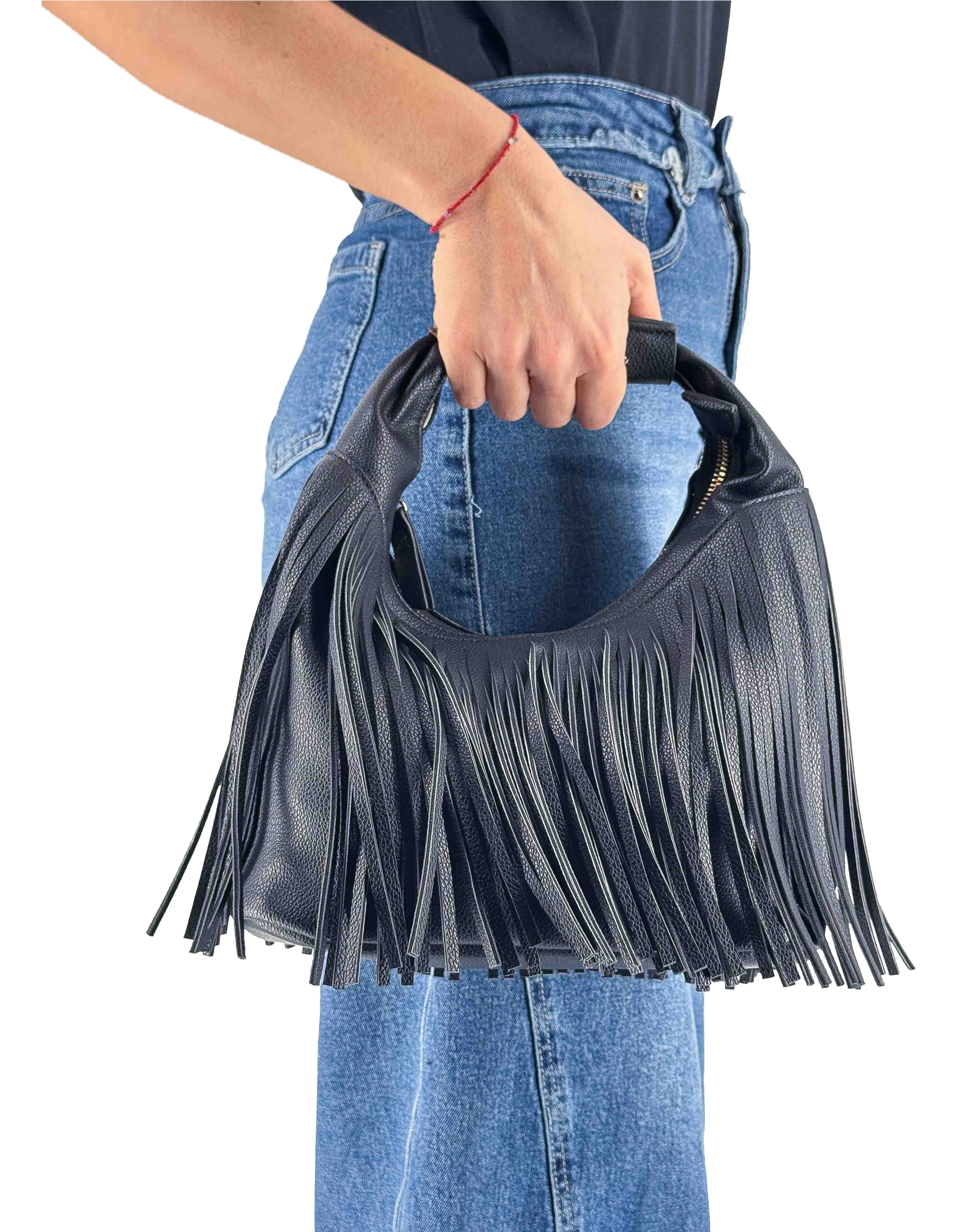 Manila Grace Borsa Mini Sac Bag Frange Nero Ma001 – vista principale – Master SKU MNG_B825EU_MA001_NERO