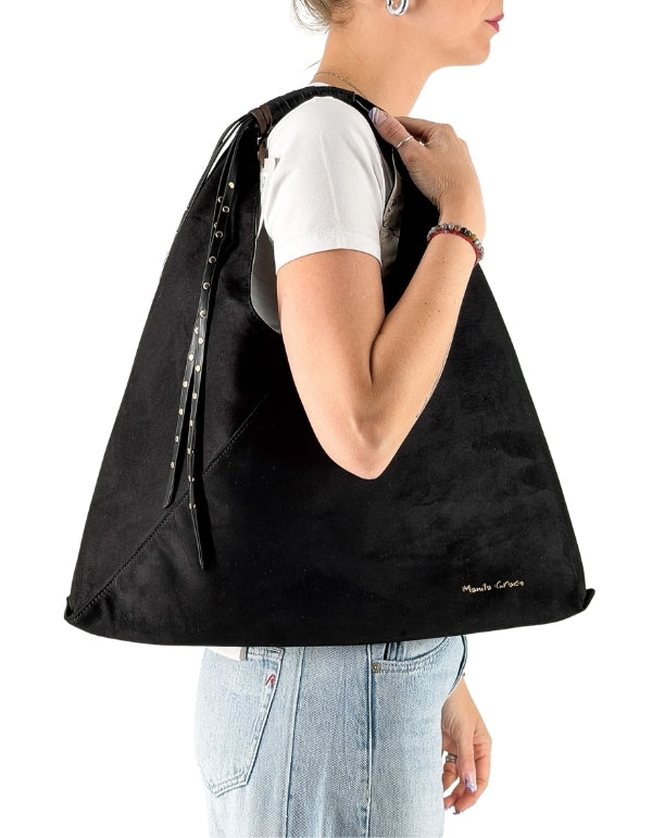Manila Grace Borsa Sac Bag Frange Nero – vista principale – Master SKU MNG_B822EU_MA001_NERO