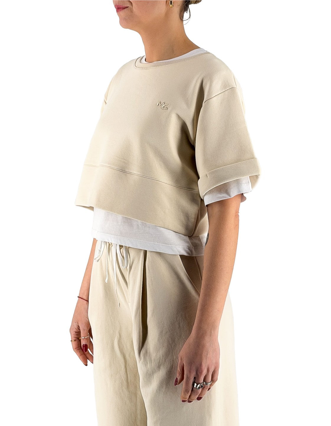 Manila Grace Felpa Con T-shirt Avorio Ma148 – dettaglio prodotto 2 – Master SKU MNG_W188CU_MA148_AVORIO