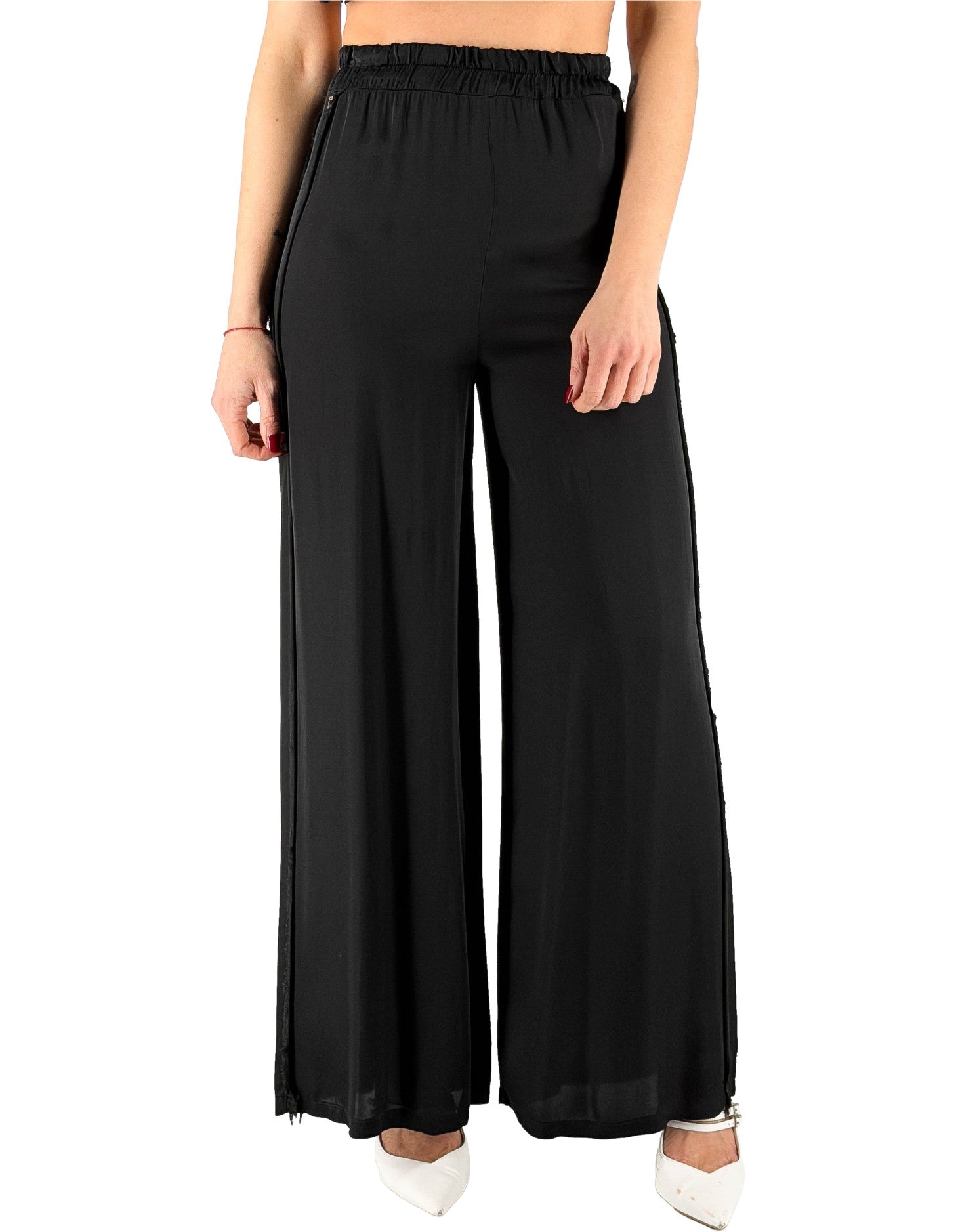 Manila Grace Pantalone Palazzo Sfrangiato Nero Ma001 – vista principale – Master SKU MNG_P175VU_MA001_NERO