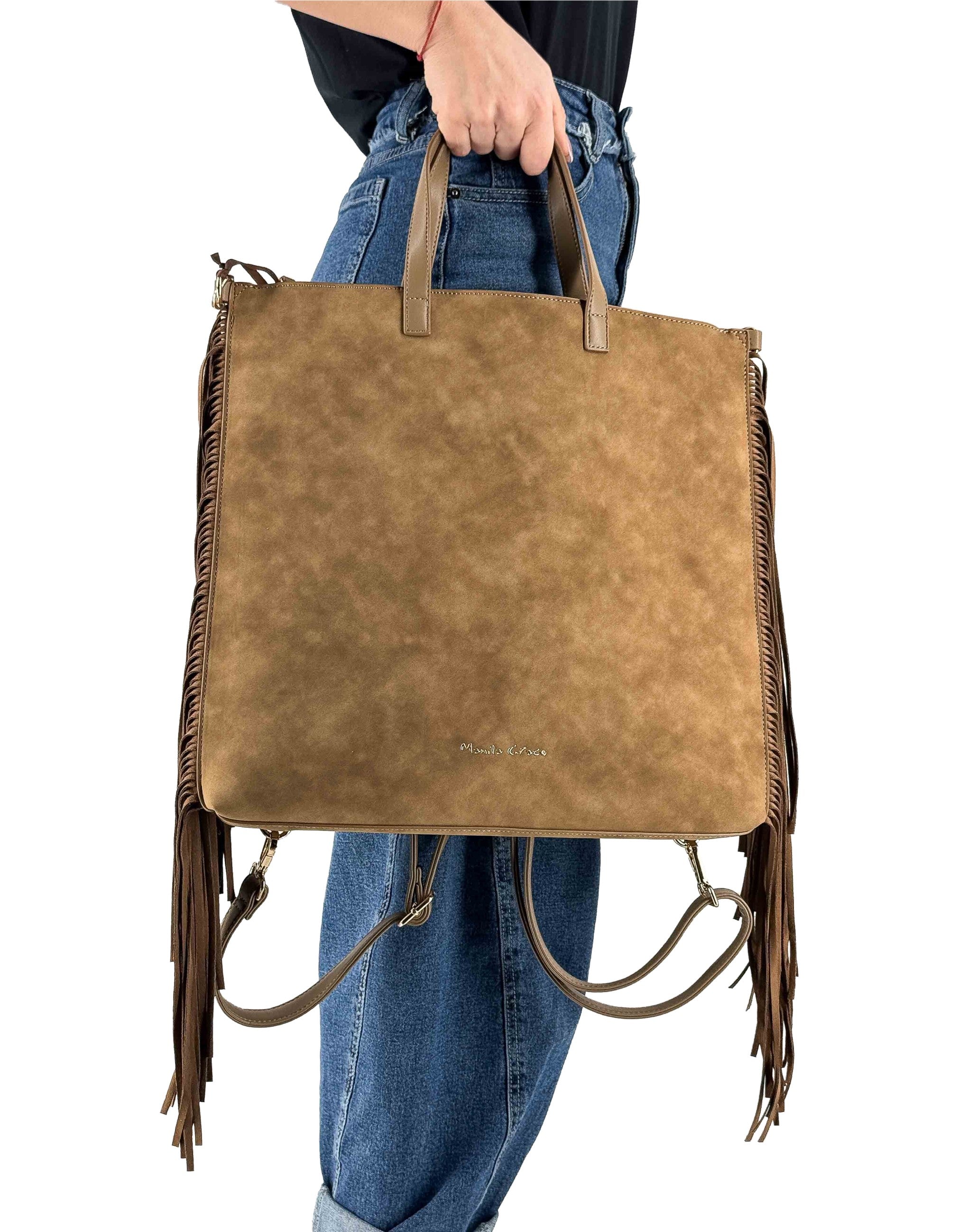Manila Grace Zaino/Borsa Frange Marrone Md607 – vista principale – Master SKU MNG_B803EU_MD607_CORDA