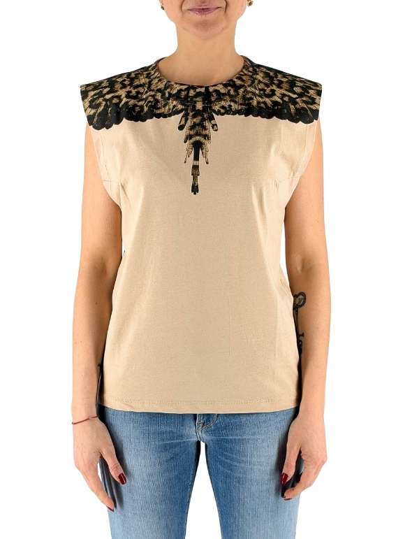 Marcelo Burlon - County Of Milan Canotta Donna Wings Leo In Cotone, Beige – vista principale – Master SKU MBU_26ECM30167_BEIGE