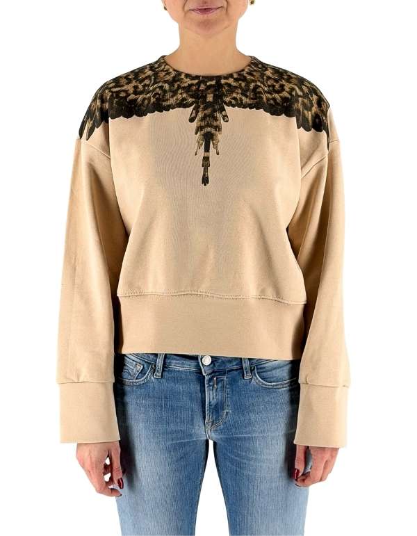 Marcelo Burlon - County Of Milan Felpa Donna Wings Leo In Cotone, Beige – vista principale – Master SKU MBU_26ECM30169_BEIGE