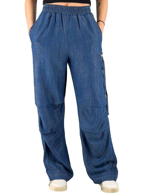 Marcelo Burlon - County Of Milan Pantalone Donna In Denim Lyocell – vista principale – Master SKU MBU_26ECM30180_DENIM