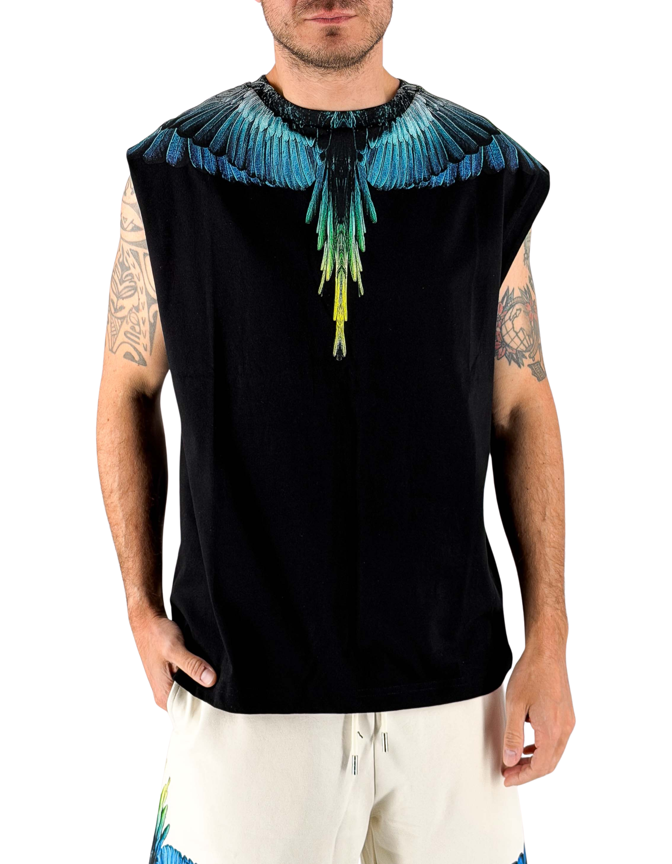 Marcelo Burlon - County Of Milan T-Shirt Smanicata Black Royal Wings – vista principale – Master SKU MBU_S6CMMATH023_110
