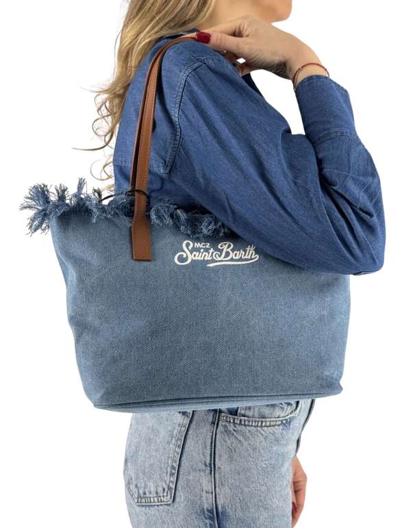 MC2 Saint Barth Borsa City Bag Mid Fringe Denim – dettaglio prodotto 3 – Master SKU MC2_CBMF001_00436L