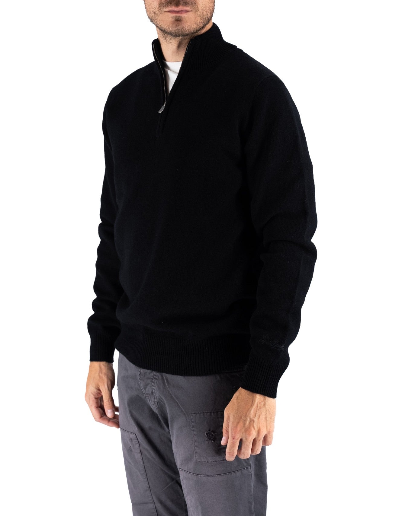 MC2 Saint Barth Maglia Jermyn Lambswool Zip Black – vista principale – Master SKU MC2_JERM002_00037I