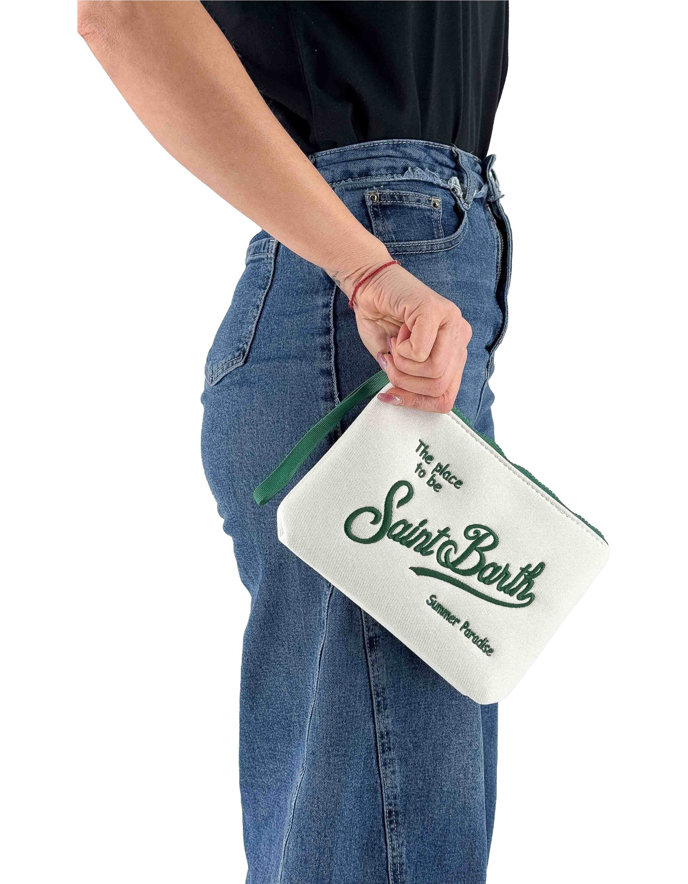 MC2 Saint Barth Pochette Aline Piquet Bianco/Verde 0151 Emb – vista principale – Master SKU MC2_ALI0008_01273L