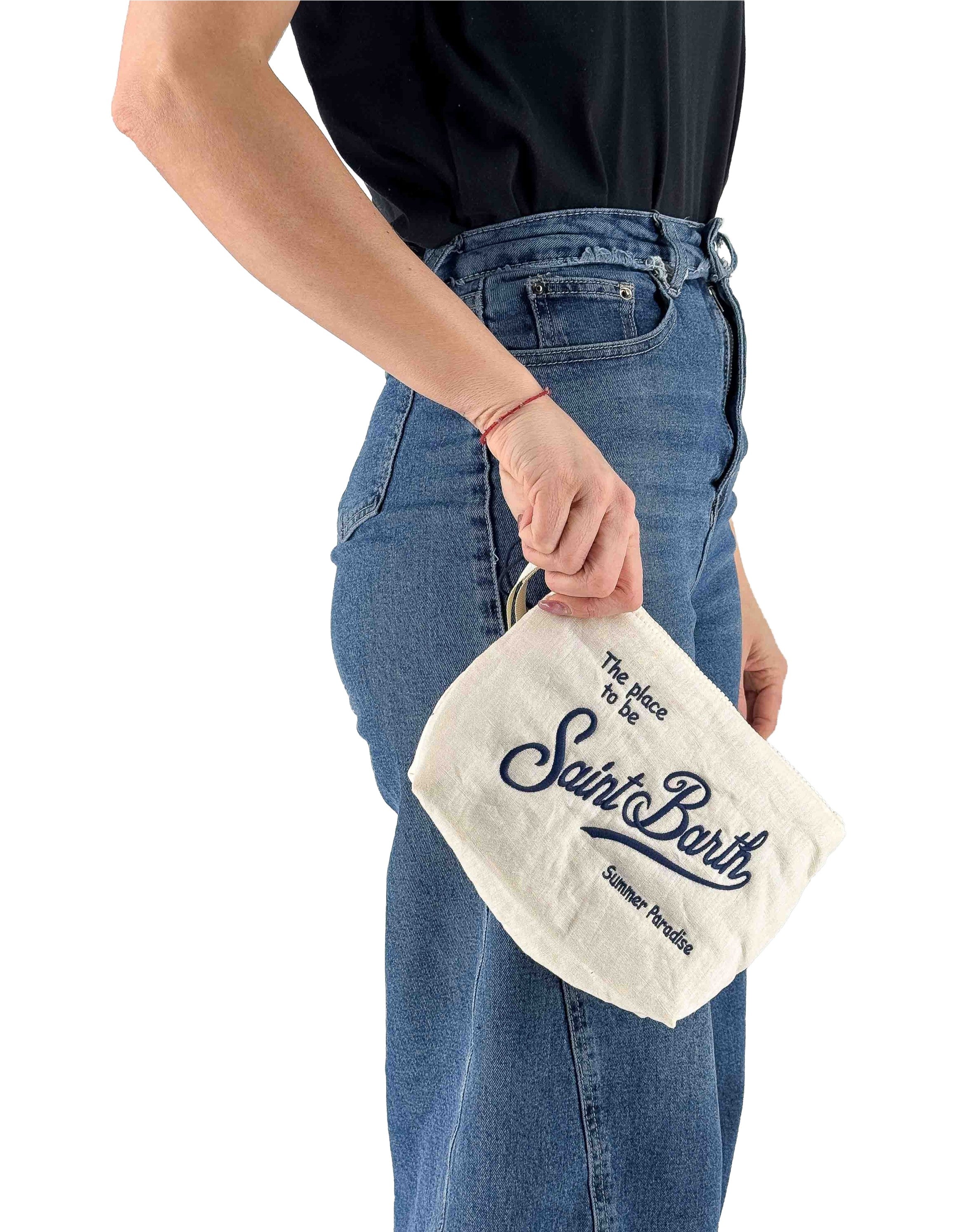 MC2 Saint Barth Pochette Aline Soft Linen Vintage 01h Chalk Emb – vista principale – Master SKU MC2_ALI0051_01276L