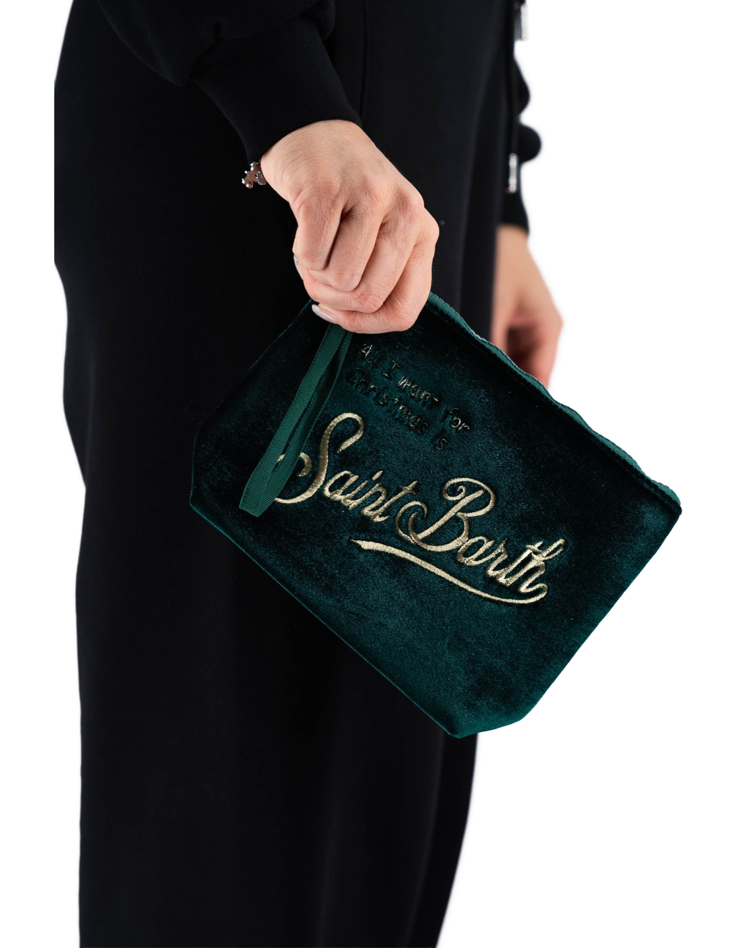 MC2 Saint Barth Pochette Aline Velluto Verde – vista principale – Master SKU MC2_ALI0014_01670I