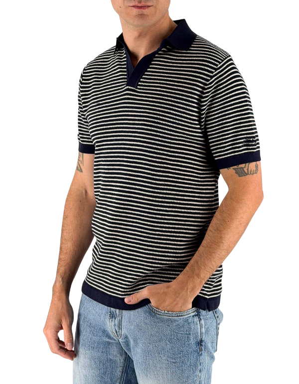 MC2 Saint Barth Polo Uomo Sloan a Righe Blu e Bianco in Filo di Cotone – vista principale – Master SKU MC2_SLO0010_00109L