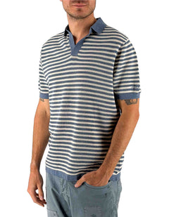 MC2 Saint Barth Polo Uomo Sloan a Righe Denim in Filo di Cotone – vista principale – Master SKU MC2_SLO0010_00009L