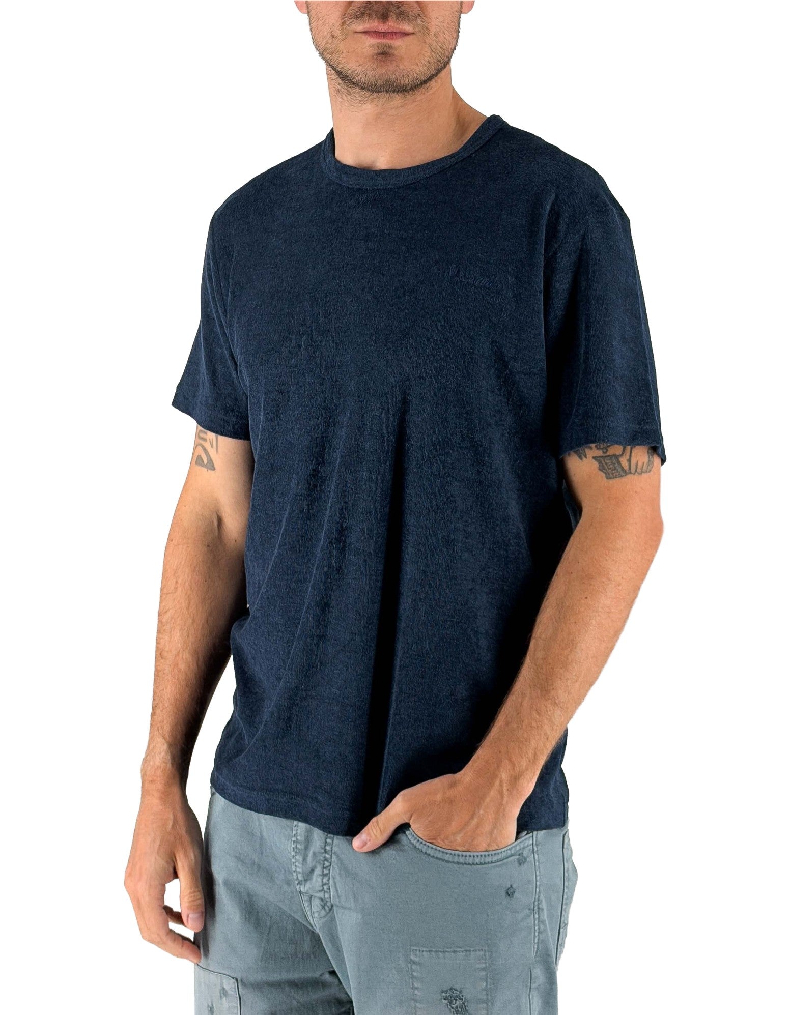 MC2 Saint Barth T-shirt Uomo Blu in Spugna Leggera – vista principale – Master SKU MC2_GAR0002_00145L