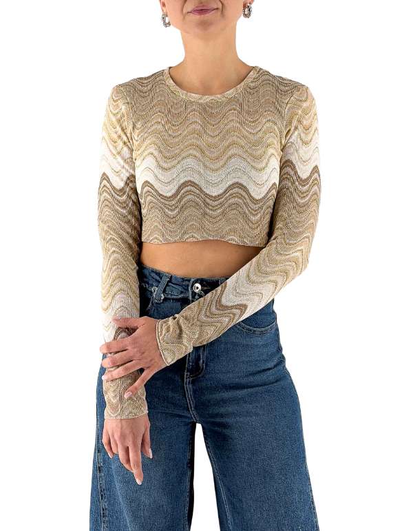 MC2 Saint Barth Top Crop a Maniche Lunghe Siviglia Rachel Sea Wave 11 – vista principale – Master SKU MC2_SIV001_02022L