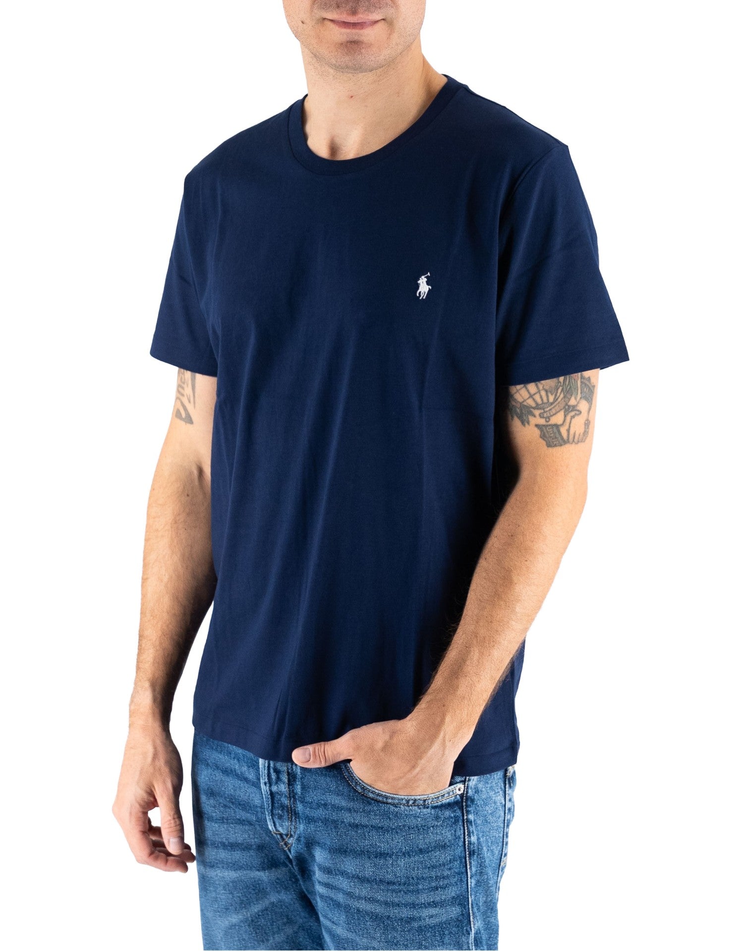 Polo Ralph Lauren T-shirt Uomo Ralph Lauren Blu Navy Manica Corta con Logo Ricamato Bianco – vista principale – Master SKU RLU_714844756002_NAVY