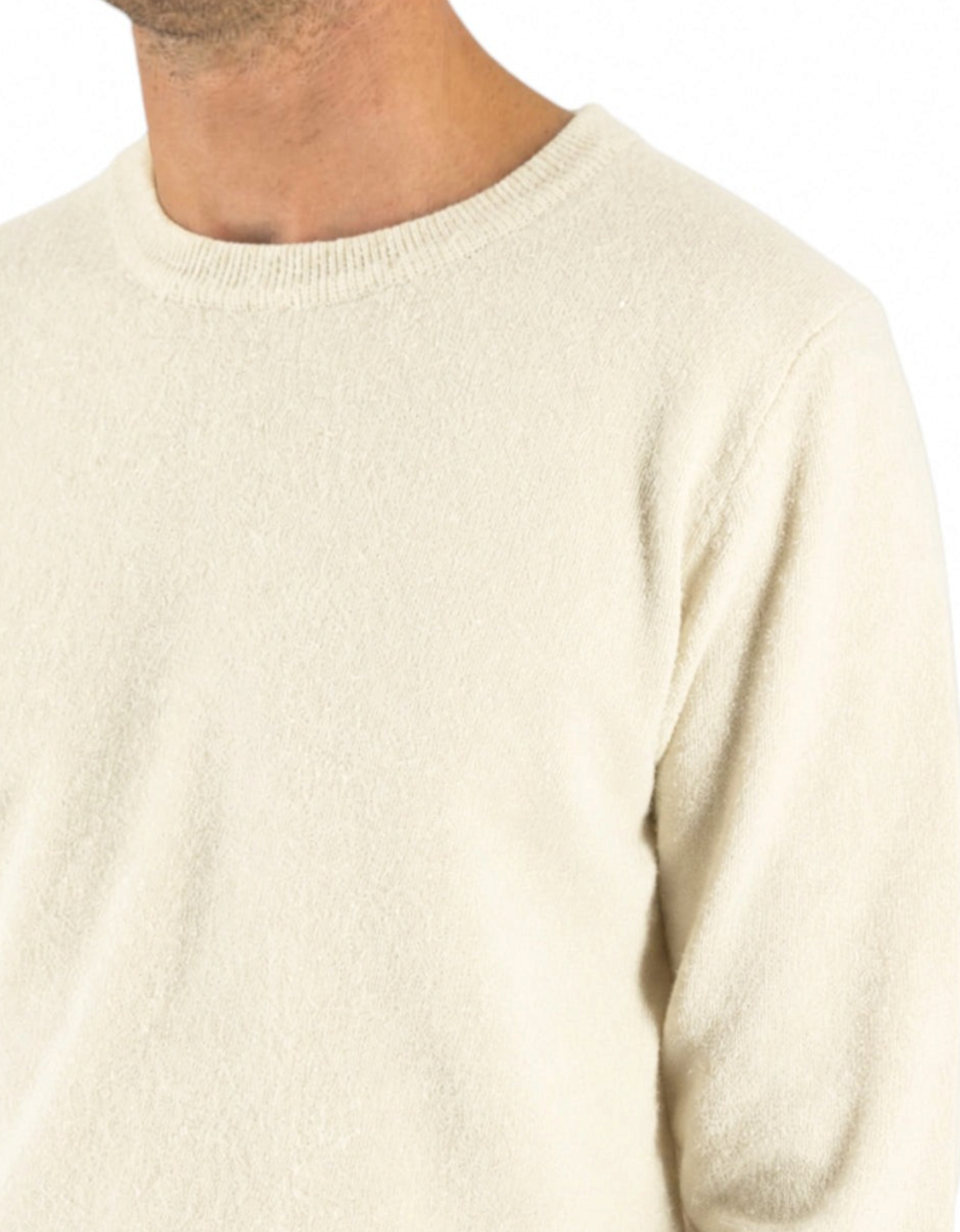 Maglia girocollo DevidLabel Bergen color panna in misto lana e cashmere, design essenziale Made in Italy