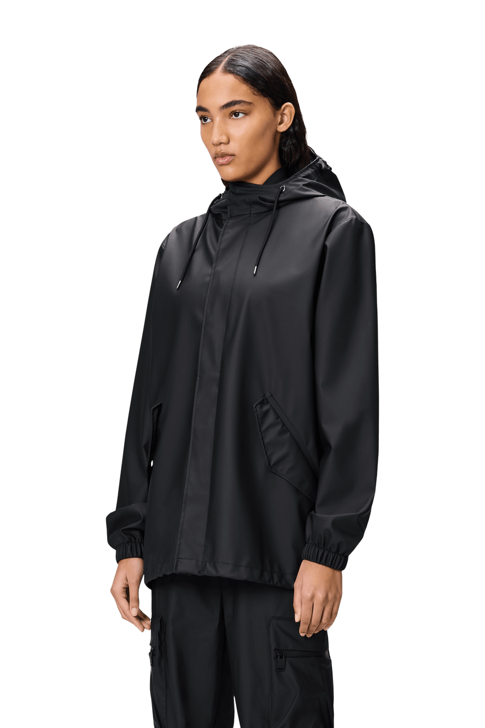 Rains Fishtail Jacket Black – vista principale – Master SKU RNS_18010_BLACK
