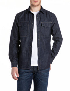 Replay Camicia Uomo Denim Blu Scuro Regular Fit Cotone 6,5 oz – vista principale – Master SKU RPY_M4124_000860_B04_007