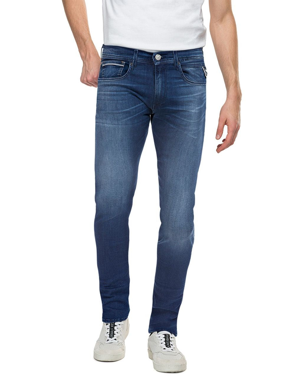 Replay Jeans Uomo Straight Fit Grover Power Stretch Denim Medio – vista principale – Master SKU RPY_MA972Z00041A_783_009