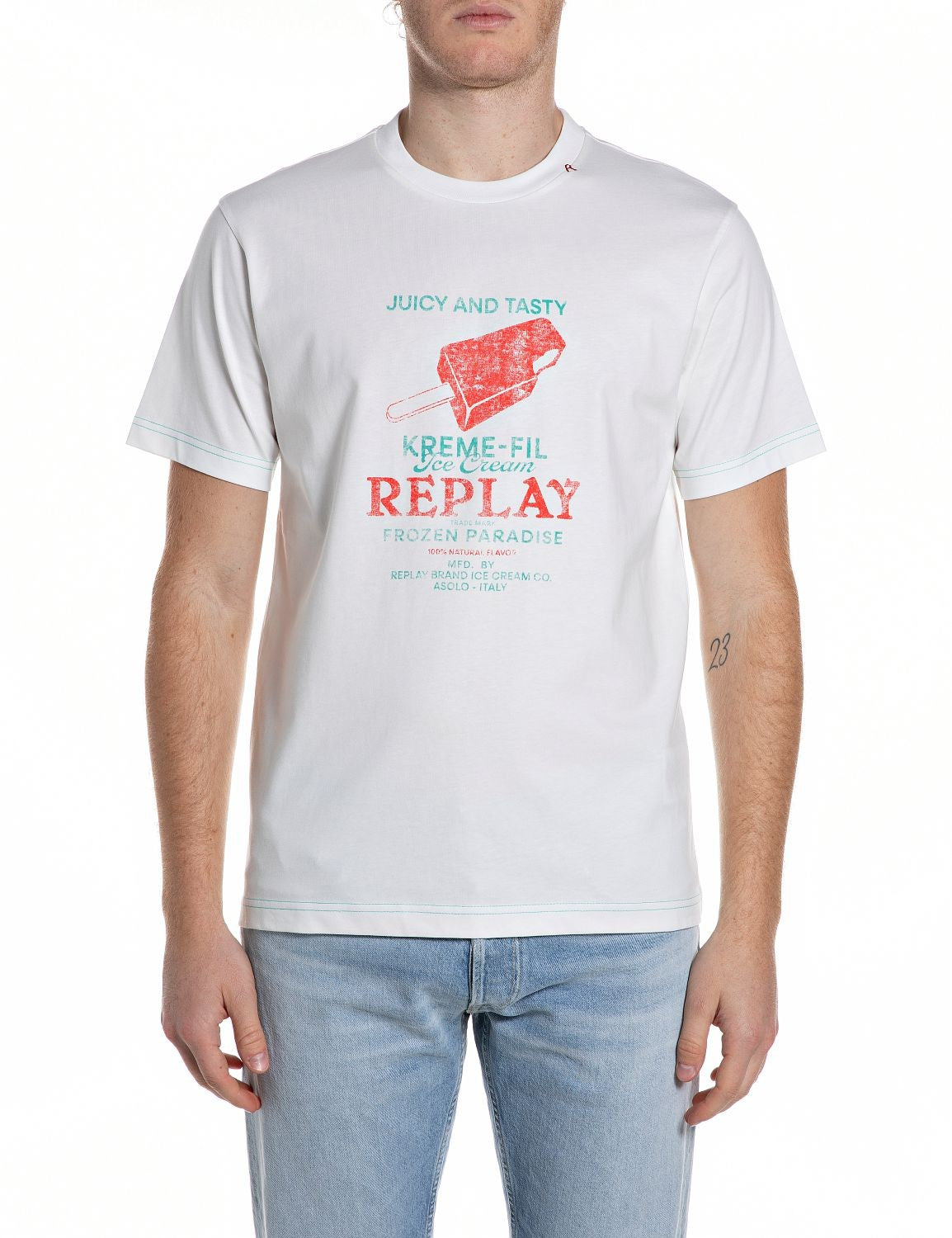 Replay T-shirt Uomo Bianca Cotone Stampa Ice Cream Replay – vista principale – Master SKU RPY_M3385_00023608P_011