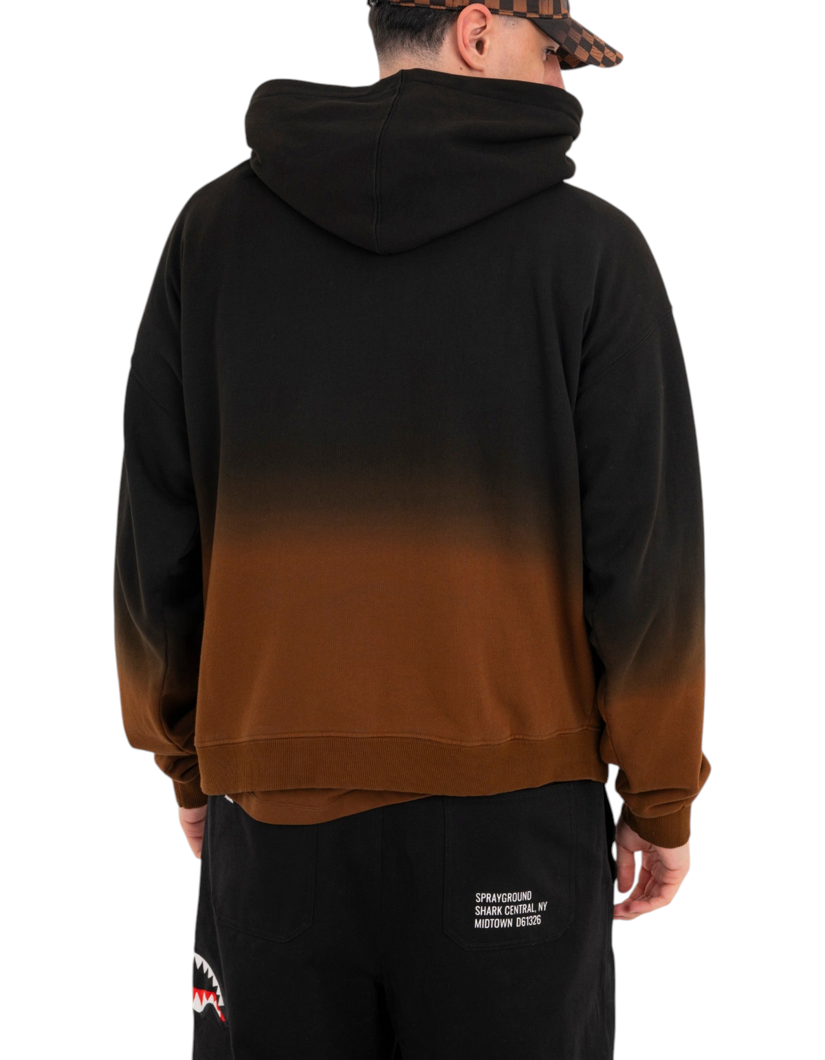 Sprayground Shaded Comfy Hoodie nero e marrone - indossata, vista posteriore