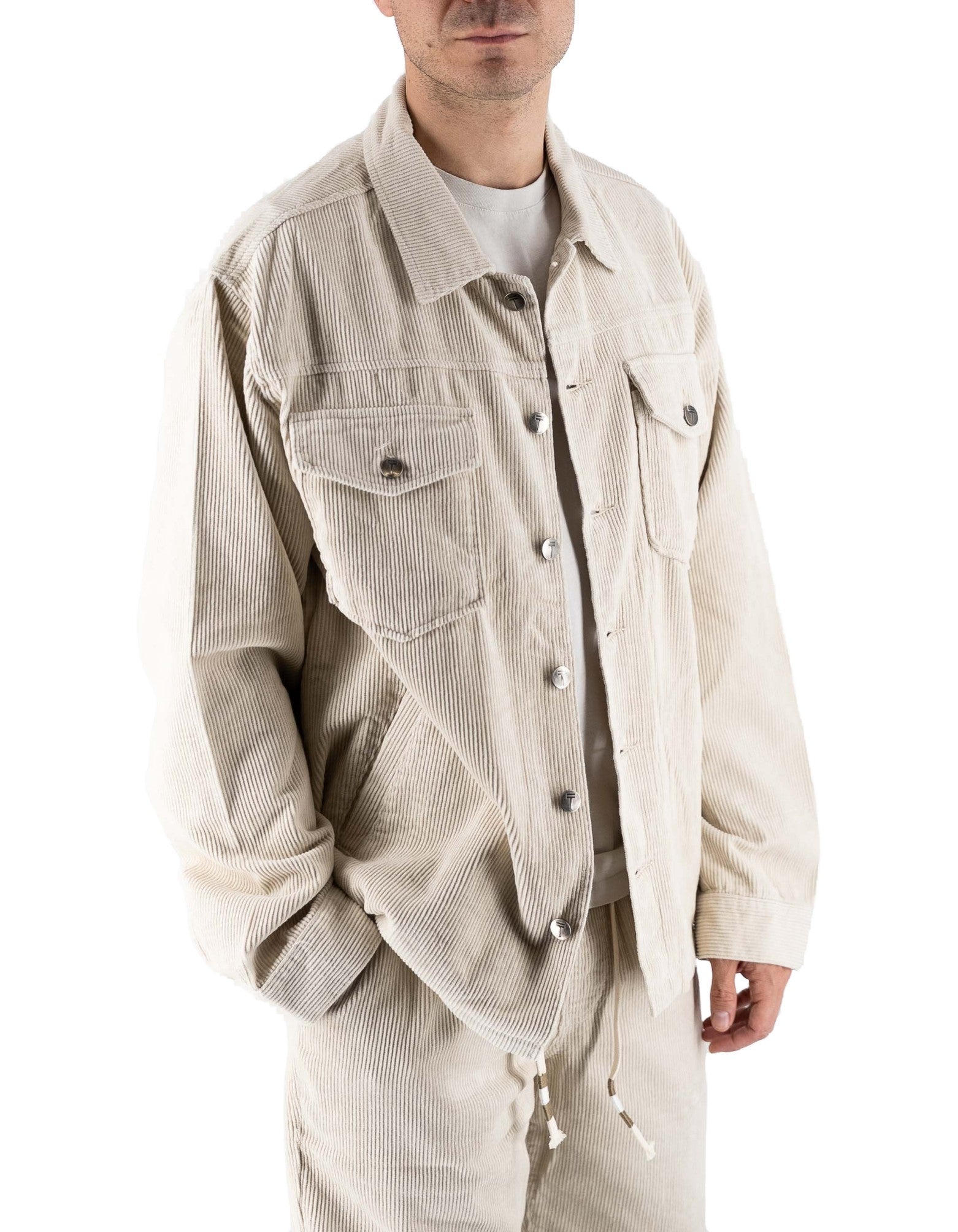 Tooco Overshirt In Velluto Cream – vista principale – Master SKU TOC_M_OSV_ESSENTIAL_CREAM