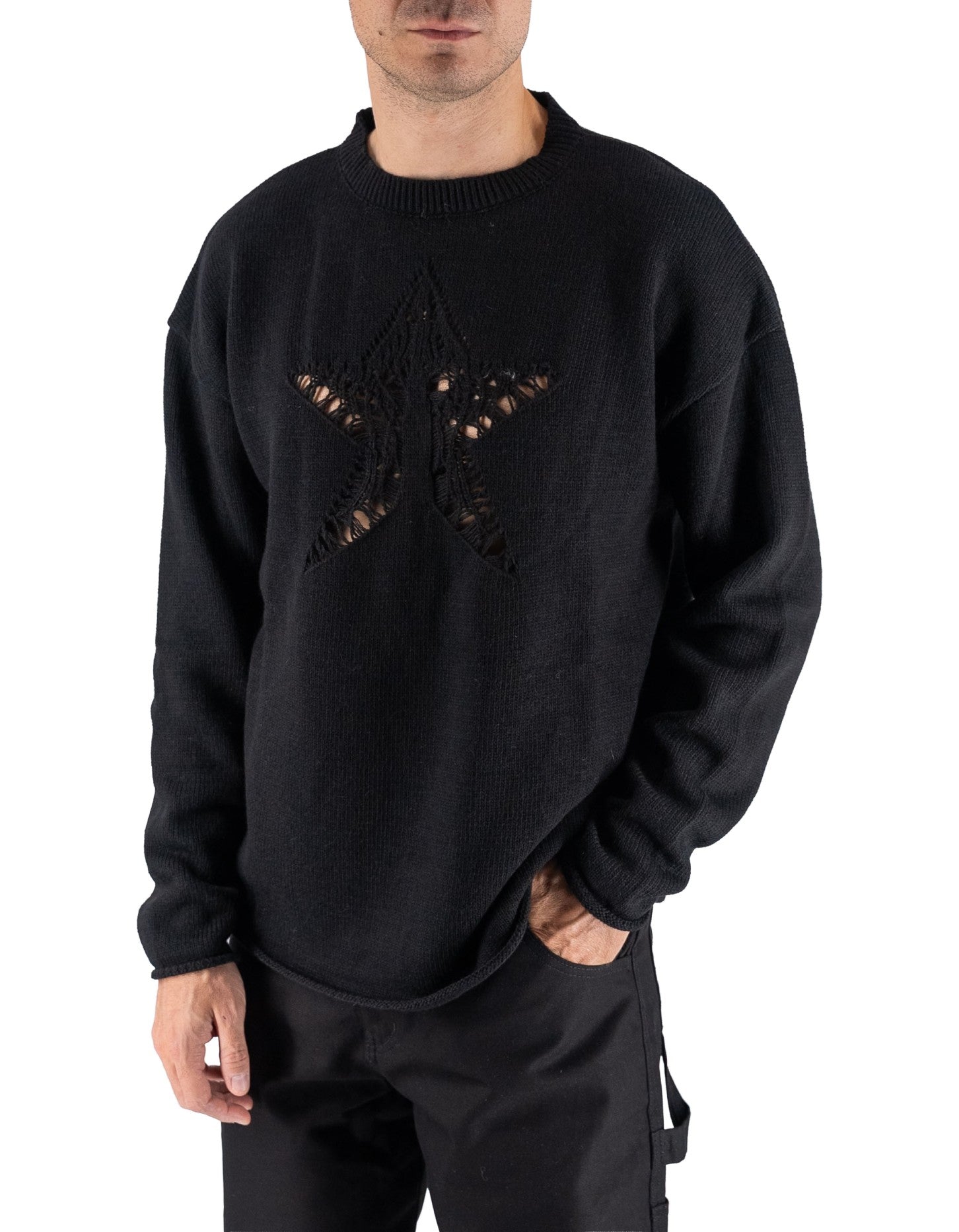 Vision Of Super Black Sweater With Star Hole Nero – vista principale – Master SKU VOS_VS039SW-01_NERO