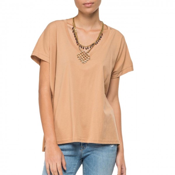 Replay | T-Shirt Con Scollo A V, Beige | RPY_W3302 .000.22832P .647