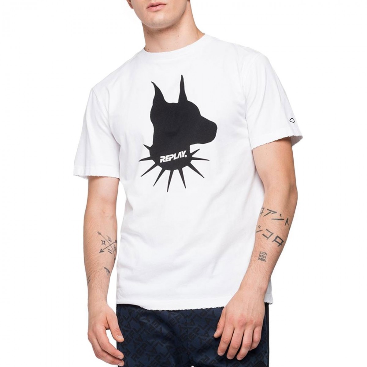 Replay | Dog Print T-Shirt, White | RPY_M3169 .000.22662G 001