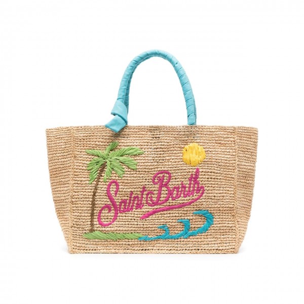 MC2 Saint Barth Straw bag with front embroidery and fabric handles