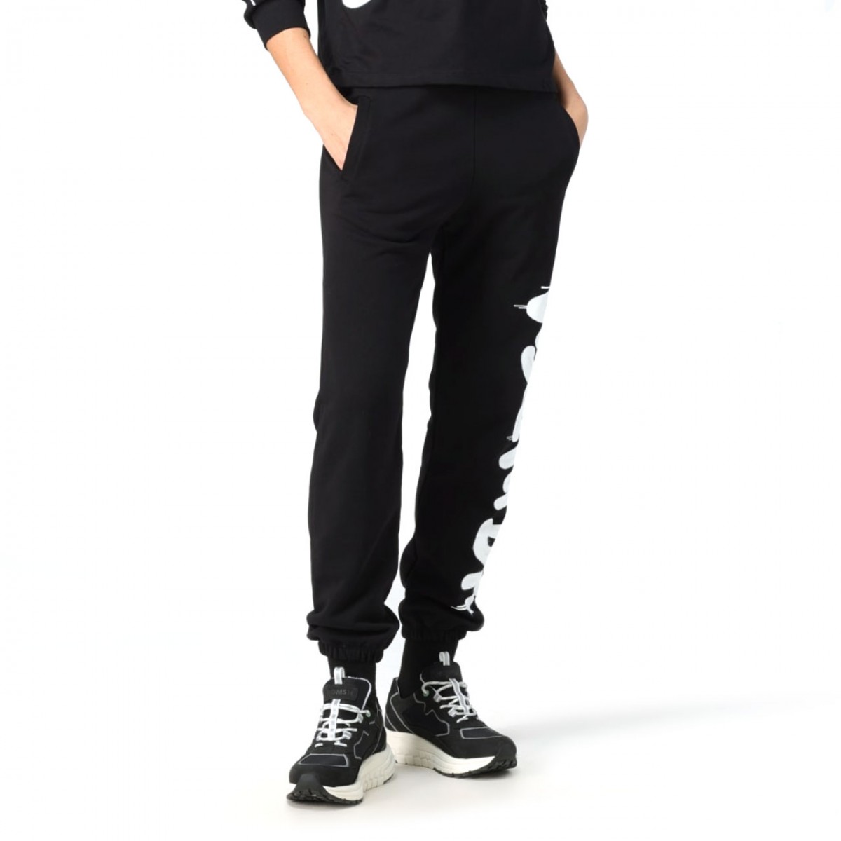 Fleece trousers with vertical logo