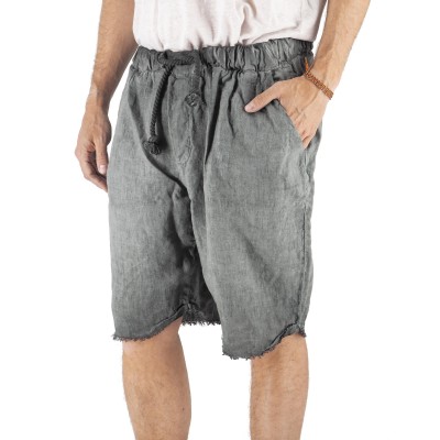 Green Fade Linen Bermuda Shorts