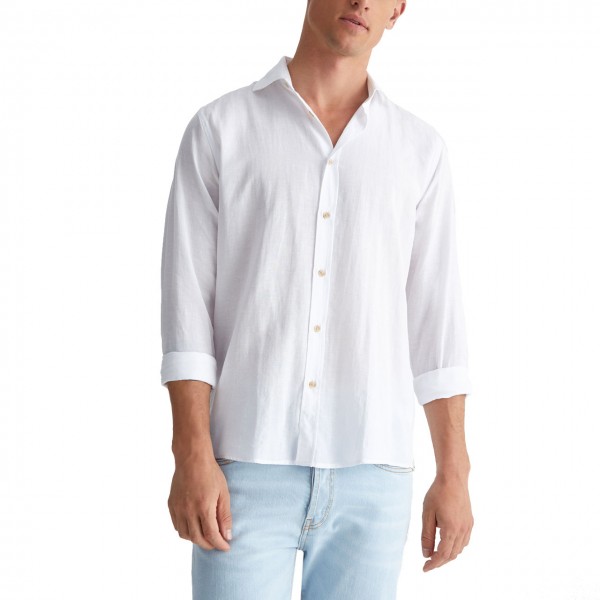 Linen blend spread collar shirt