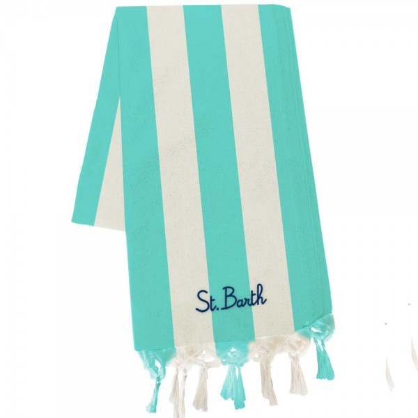 Aqua green striped beach towel