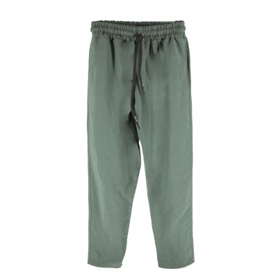 Green Loose Fit Linen Trousers