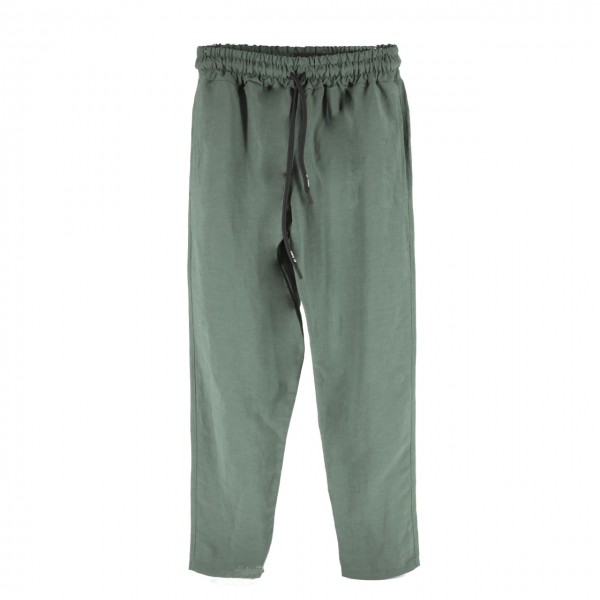 Green Loose Fit Linen Trousers