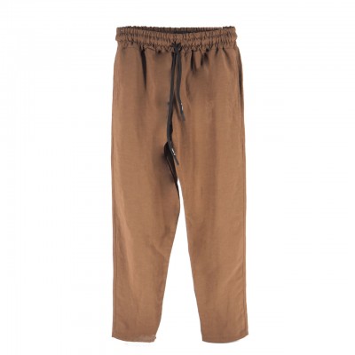 Pantalone In Lino Loose Fit Tabacco