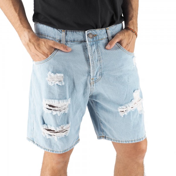 Destroyed Denim Bermuda Shorts