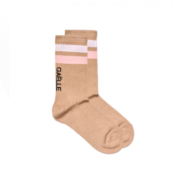 Cotton socks with contrasting logo and beige bands