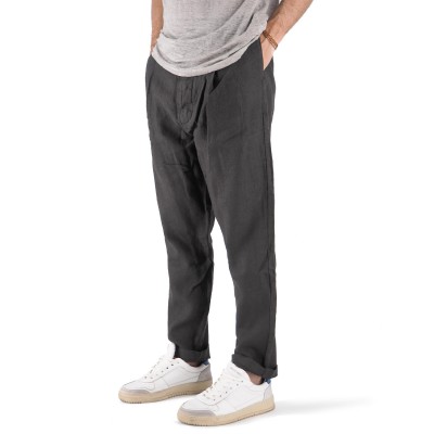 Kakhy Dark Wash Linen Trousers