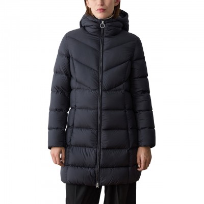 Long Down Jacket In Opaque Fabric Black