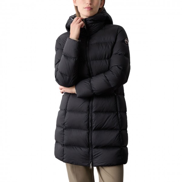 Black Dark Steel Long Down Jacket With Hood