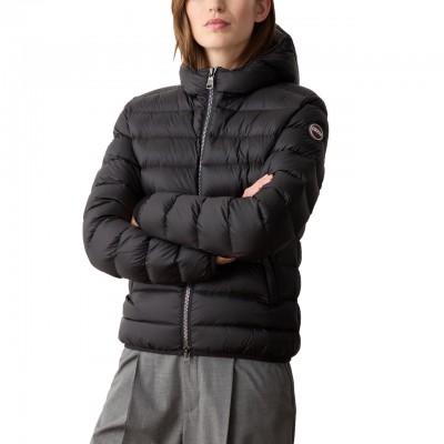 Short Down Jacket With Fixed Hood Black Dark Steel