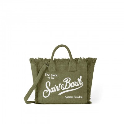 Borsa Vanity Mini In Lino Verde Militare