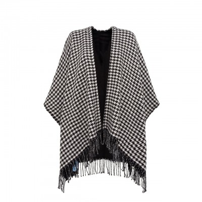 Poncho Pied De Poule Con Spilla