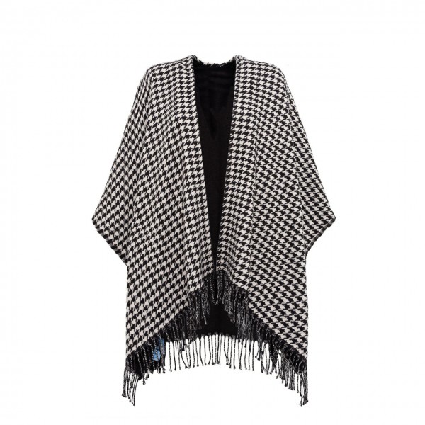 Houndstooth Poncho With Brooch