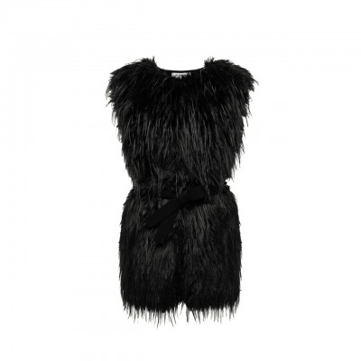 Black Faux Fur And Knit Vest